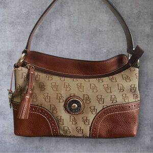 Dooney and Bourke Signature Canvas and Pebble Leather Hobo Satchel Shoulder Bag